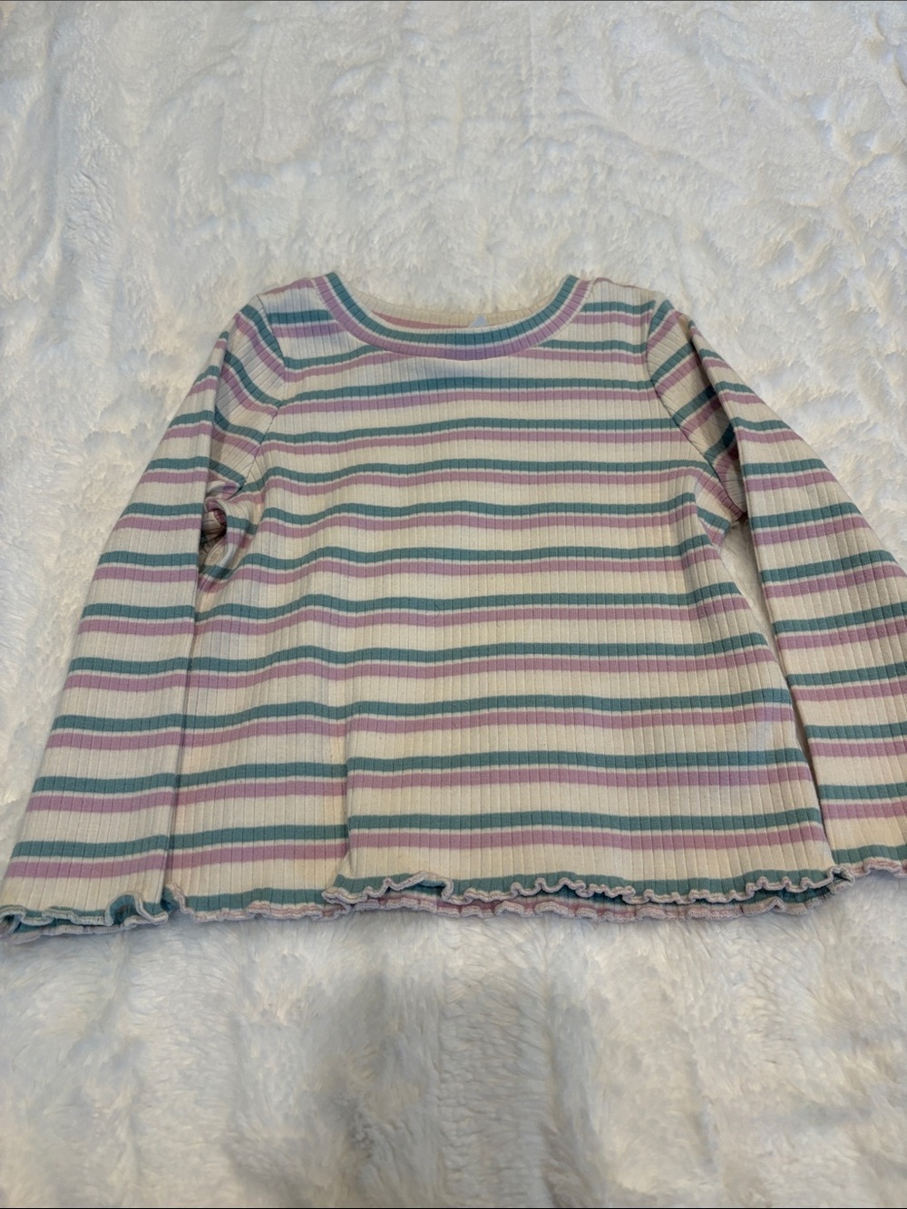 Cat & Jack Toddler Long Sleeve Ribbed Stripe Tee - Lavender & Teal 12 months